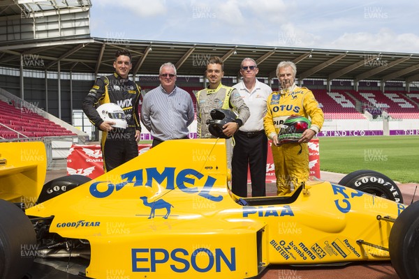 250718 - Picture shows drivers Brett Smith, Cameron Davies and Steve Griffith with Stadium Manager Dave Healey and Tim Matthews at the Superprix Launch, which is taking place at Parc y Scarlets in the summer of 2019