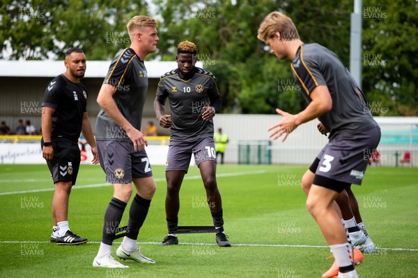 300722 - Sutton United v Newport County - Sky Bet League 2 - Offrande Zanzala of Newport County warms up