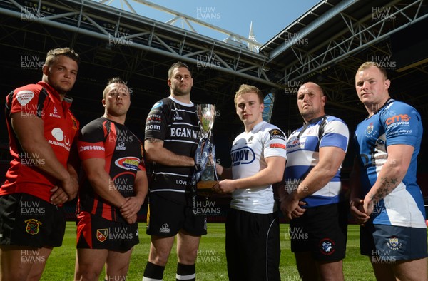 020513 - SWALEC Finals Day Photocall -Kieron Phillips of Rhydyfelin, Dano Roberts of Wattstown, Chris Dicomidis of Pontypridd, Luc Jones of Neath, Steven Jenkins of Fishguard, Adam O'Driscoll of Heol Y Cyw who will play each other in the SWALEC Finals day on Saturday 