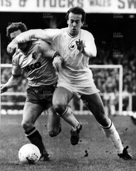 06.02.83 - Swansea City v Watford. Swansea's Alan Curtis and Watfords Wilf Rostron. 