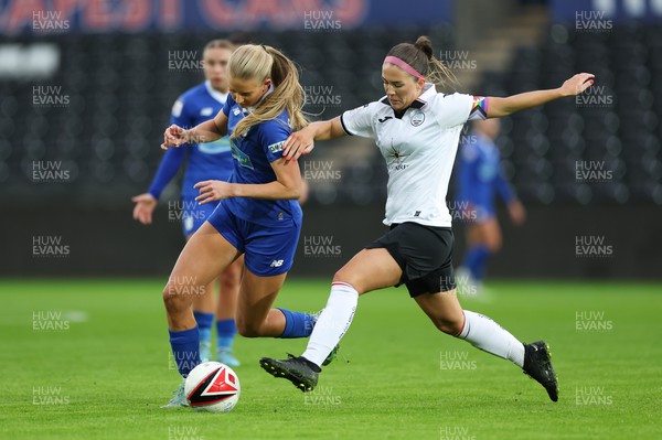 041222 - Swansea City Ladies v Cardiff City Women, Genero Adran Premier League - Rhianne Oakley of Cardiff City Women is challenged by Emma Beynon of Swansea City Ladies