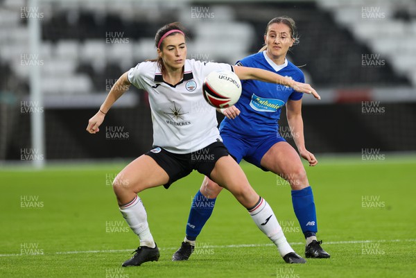 041222 - Swansea City Ladies v Cardiff City Women, Genero Adran Premier League - Katy Hosford of Swansea City Ladies is challenged by Hannah Power of Cardiff City Women