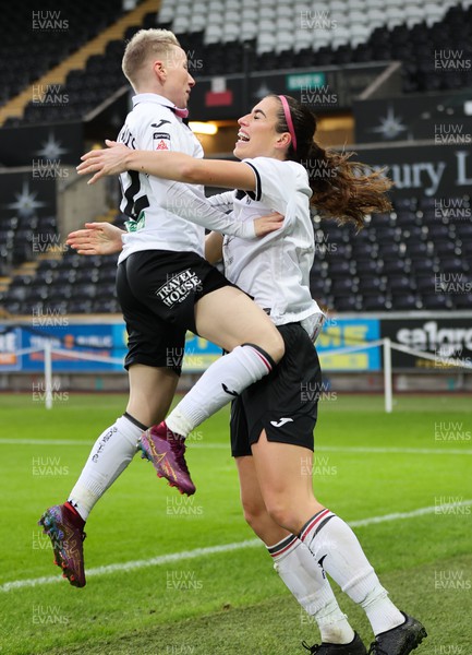 041222 - Swansea City Ladies v Cardiff City Women, Genero Adran Premier League - Katy Hosford of Swansea City Ladies, right, celebrates with Stacey John-Davis of Swansea City Ladies after she scores the opening goal