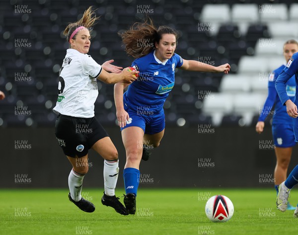 041222 - Swansea City Ladies v Cardiff City Women, Genero Adran Premier League - Team captains Emma Beynon of Swansea City Ladies and Siobhan Walsh of Cardiff City Women compete for the ball