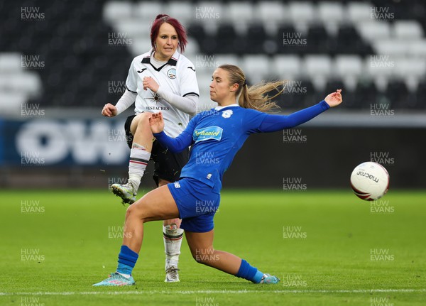 041222 - Swansea City Ladies v Cardiff City Women, Genero Adran Premier League - Rachel Cullen of Swansea City Ladies p[lays the ball past Seren Watkins of Cardiff City Women