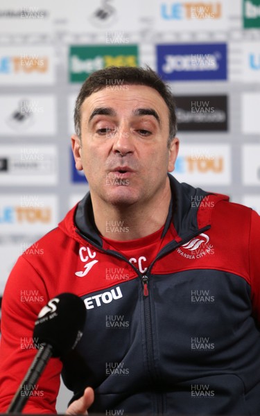 080218 - Swansea City manager Carlos Carvalhal talks to the press