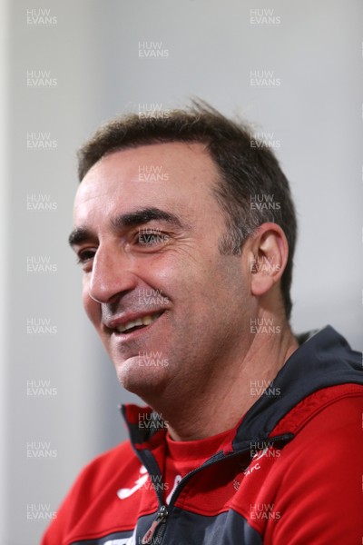 080218 - Swansea City manager Carlos Carvalhal talks to the press