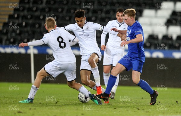 010518 - Swansea City U19s v Cardiff City U19s - FAW Youth Cup Final - Issac Davies of Cardiff is tackled by Kees De Boer of Swansea
