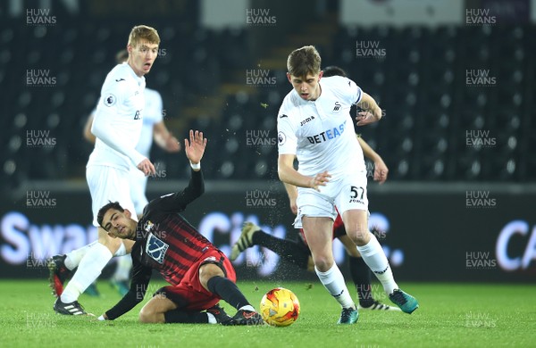 240117 - Swansea City Under 21s v Coventry - Checkatrade Trophy - Keston Davies of Swansea City gets past Ruben Lameiras of Coventry