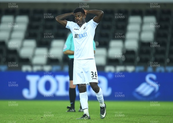 240117 - Swansea City Under 21s v Coventry - Checkatrade Trophy - Botti Bia-Bi of Swansea City looks dejected after his penalty attempt