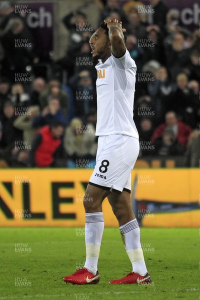251117 - Swansea City v AFC Bournemouth, Premier League - Leroy Fer of Swansea City reacts after missing a shot on goal