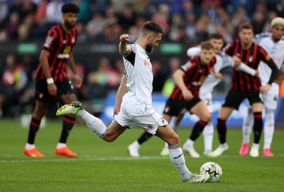 290823 - Swansea City v AFC Bournemouth - Carabao Cup - Matt Grimes of Swansea scores a goal from the penalty spot