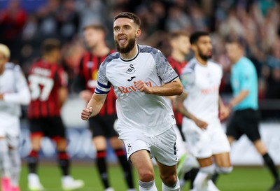 290823 - Swansea City v AFC Bournemouth - Carabao Cup - Matt Grimes of Swansea celebrates scoring a goal