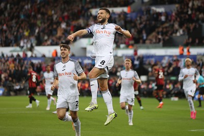 290823 - Swansea City v AFC Bournemouth - Carabao Cup - Matt Grimes of Swansea celebrates scoring a goal