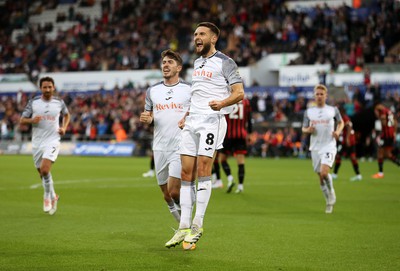 290823 - Swansea City v AFC Bournemouth - Carabao Cup - Matt Grimes of Swansea celebrates scoring a goal