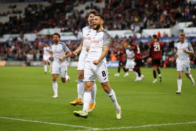 290823 - Swansea City v AFC Bournemouth - Carabao Cup - Matt Grimes of Swansea celebrates scoring a goal