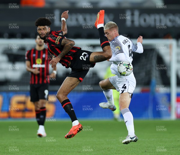 290823 - Swansea City v AFC Bournemouth - Carabao Cup - Philip Billing of Bournemouth is challenged by Jay Fulton of Swansea 