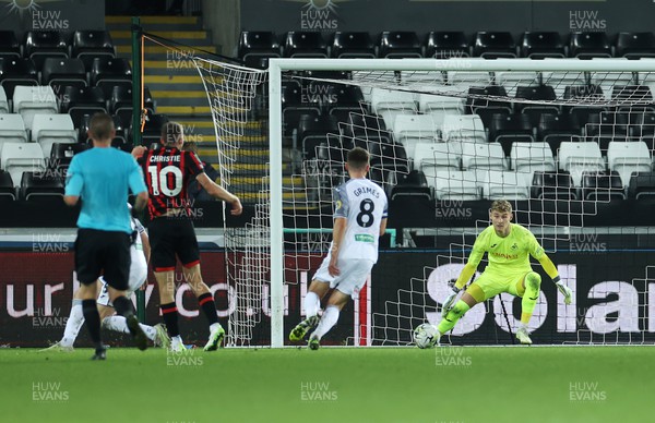 290823 - Swansea City v AFC Bournemouth - Carabao Cup - Ryan Christie of Bournemouth scores a goal