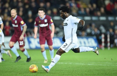 261218 - Swansea City v Aston Villa - SkyBet Championship - Wilfried Bony of Swansea City shot from the penalty spot is saved