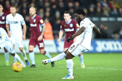 261218 - Swansea City v Aston Villa - SkyBet Championship - Wilfried Bony of Swansea City shot from the penalty spot is saved