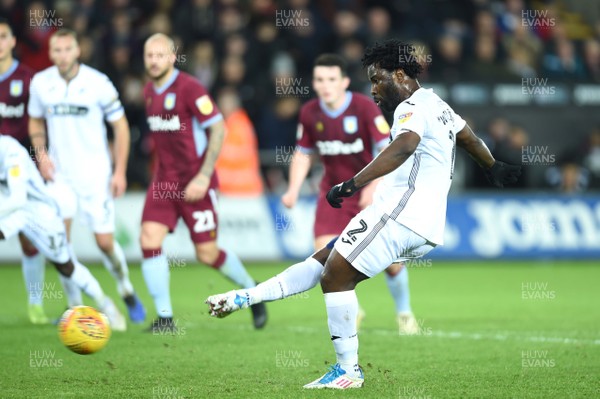 261218 - Swansea City v Aston Villa - SkyBet Championship - Wilfried Bony of Swansea City shot from the penalty spot is saved