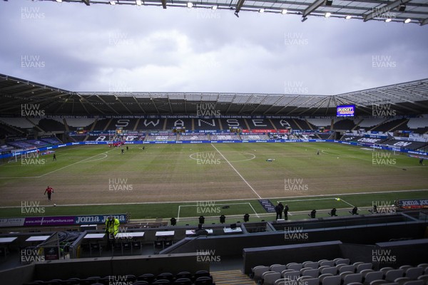191220 - Swansea City v Barnsley - SkyBet Championship - A General View of the Liberty Stadium pitch before the game, which will be removed at full time today