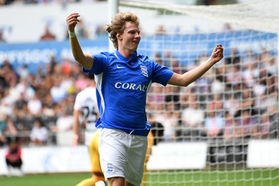 080826 - Swansea City v Birmingham City - Carabao Cup First Round - August Priske of Birmingham City celebrates scoring a goal