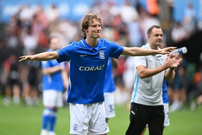 080826 - Swansea City v Birmingham City - Carabao Cup First Round - August Priske of Birmingham City celebrates at full time