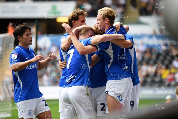 080826 - Swansea City v Birmingham City - Carabao Cup First Round - August Priske of Birmingham City celebrates scoring a goal with team mates