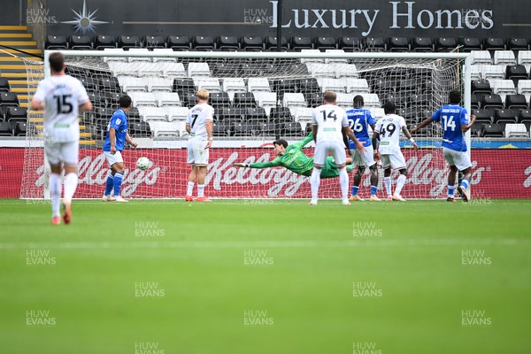 080826 - Swansea City v Birmingham City - Carabao Cup First Round - James Beadle of Birmingham City saves a shot from Marko Stamenic of Swansea City