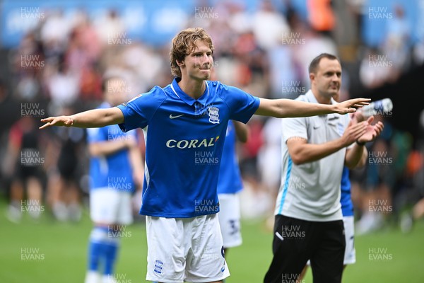 080826 - Swansea City v Birmingham City - Carabao Cup First Round - August Priske of Birmingham City celebrates at full time