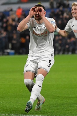 170126 - Swansea City v Birmingham City - Sky Bet Championship - Zan Vipotnik of Swansea City celebrates scoring a goal