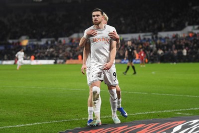 170126 - Swansea City v Birmingham City - Sky Bet Championship - Zan Vipotnik of Swansea City celebrates scoring a goal with team mates