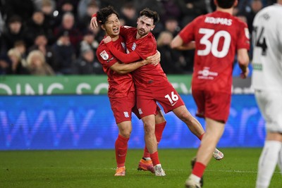 170126 - Swansea City v Birmingham City - Sky Bet Championship - Patrick Roberts of Birmingham celebrates scoring a goal with team mates
