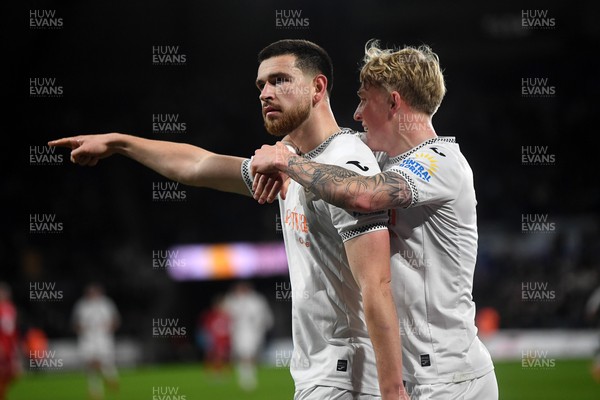 170126 - Swansea City v Birmingham City - Sky Bet Championship - Zan Vipotnik of Swansea City celebrates scoring a goal with team mates
