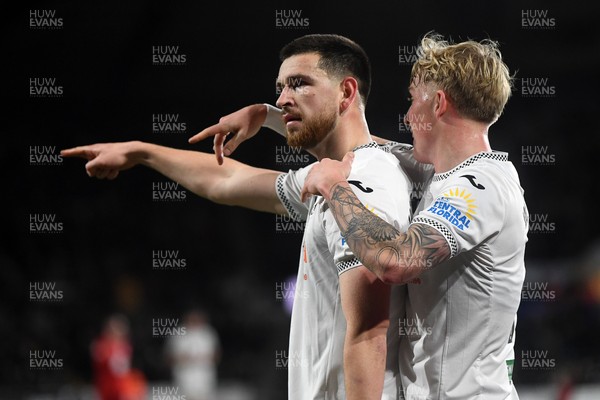 170126 - Swansea City v Birmingham City - Sky Bet Championship - Zan Vipotnik of Swansea City celebrates scoring a goal with team mates