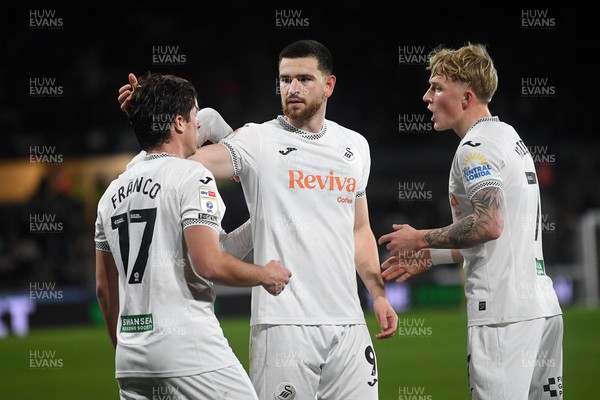 170126 - Swansea City v Birmingham City - Sky Bet Championship - Zan Vipotnik of Swansea City celebrates scoring a goal with team mates