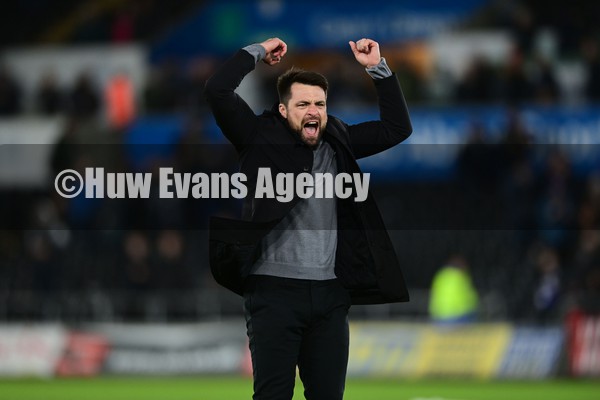 050222 - Swansea City v Blackburn Rovers - Sky Bet Championship - Russell Martin Head Coach of Swansea City celebrates at full time 