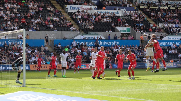 060822 - Swansea City v Blackburn Rovers, Sky Bet Championship - Harry Darling of Swansea City heads at goal