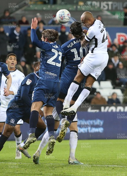 111219 - Swansea City v Blackburn Rovers - SkyBet Championship - Andre Ayew of Swansea City headers the ball to score a goal making the score 1-1