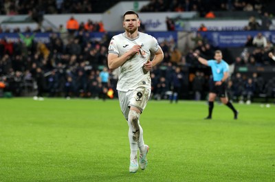 200126 - Swansea City v Blackburn Rovers - SkyBet Championship - Zan Vipotnik of Swansea City celebrates scoring a goal