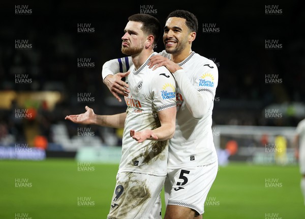 200126 - Swansea City v Blackburn Rovers - SkyBet Championship - Zan Vipotnik of Swansea City celebrates scoring a goal with Ben Cabango