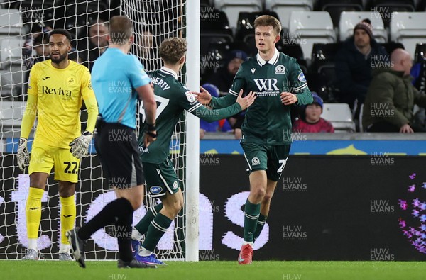 200126 - Swansea City v Blackburn Rovers - SkyBet Championship - Mathias Jorgensen of Blackburn Rovers celebrates scoring a goal