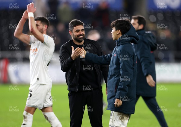 200126 - Swansea City v Blackburn Rovers - SkyBet Championship - Swansea City Manager Vitor Matos with Eom Ji-Sung at full time