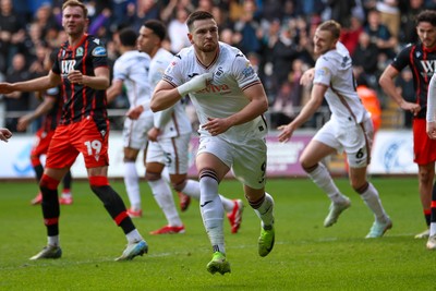 220225 - Swansea City v Blackburn Rovers - Sky Bet Championship - Zan Vipotnik of Swansea City celebrates after scoring