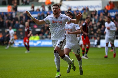 220225 - Swansea City v Blackburn Rovers - Sky Bet Championship - Zan Vipotnik of Swansea City celebrates after scoring