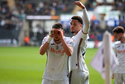 220225 - Swansea City v Blackburn Rovers - Sky Bet Championship - Zan Vipotnik of Swansea City celebrates after scoring