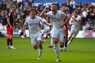 220225 - Swansea City v Blackburn Rovers - Sky Bet Championship - Zan Vipotnik of Swansea City celebrates after scoring