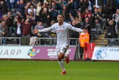 220225 - Swansea City v Blackburn Rovers - Sky Bet Championship - Myles Peart-Harris of Swansea City celebrates after scoring