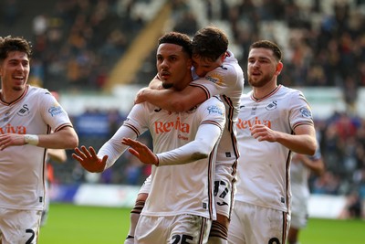 220225 - Swansea City v Blackburn Rovers - Sky Bet Championship - Myles Peart-Harris of Swansea City celebrates after scoring